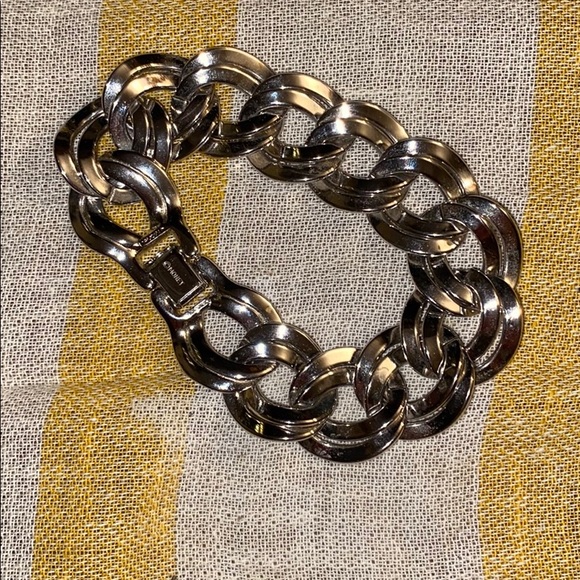 Vintage Monet Double Linked Silver Chain Bracelet